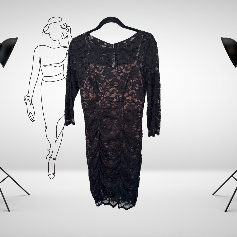 Eliza J Black Bodycon Midi Dress with Long Sleeves